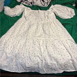 White Birch White Mini Dress with Black Polka Dots